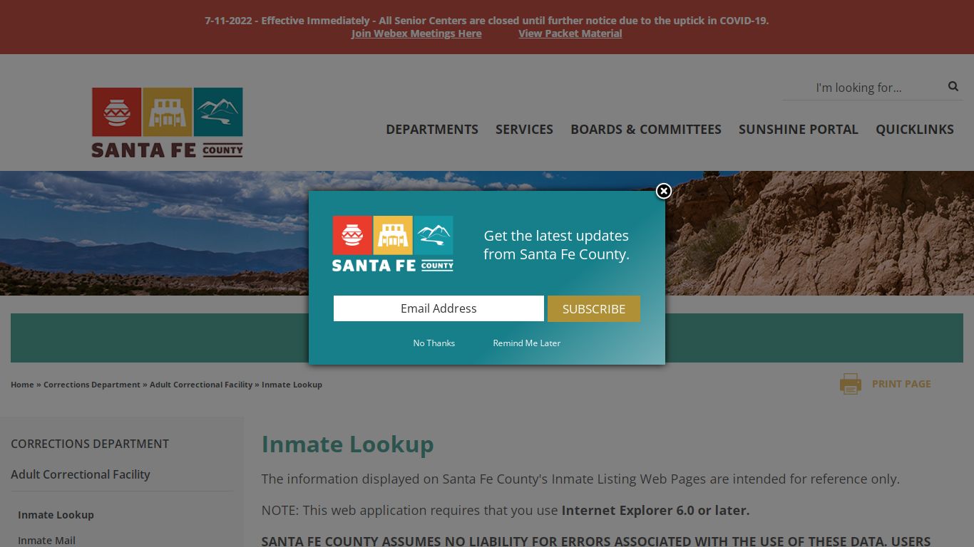 Adult Correctional Facility : Inmate Lookup - Santa Fe County